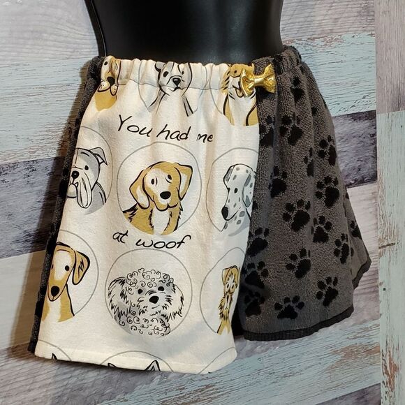 Upcycled Handmade You Had Me At Woof Dish Towel 70s Style HighWaist Shorts Sz S - Picture 8 of 9